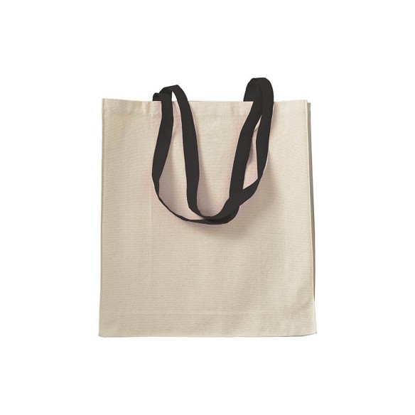 Shopper con soffietto in cotone naturale manici colorati