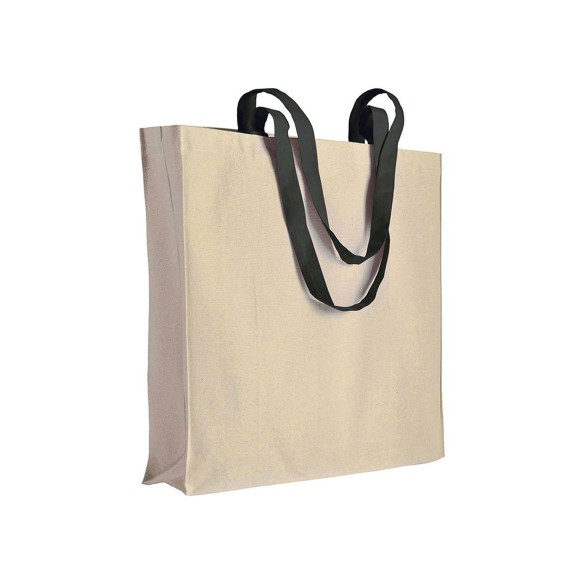 Shopper con soffietto in cotone naturale manici colorati