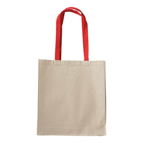 Shopper con soffietto in cotone naturale manici colorati