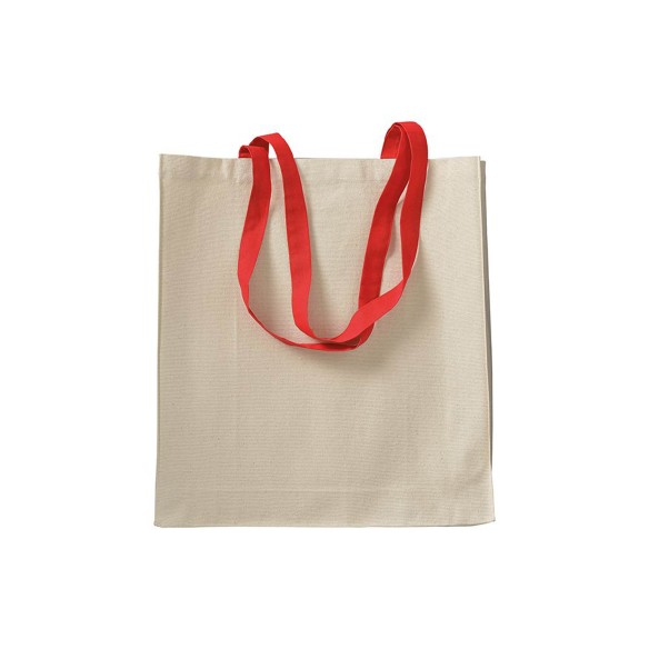 Shopper con soffietto in cotone naturale manici colorati