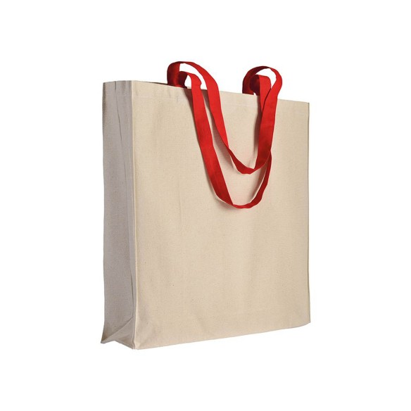 Shopper con soffietto in cotone naturale manici colorati