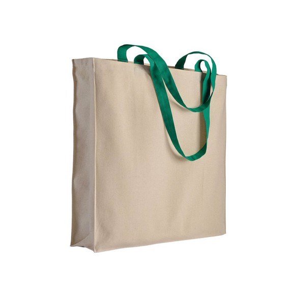 Shopper con soffietto in cotone naturale manici colorati