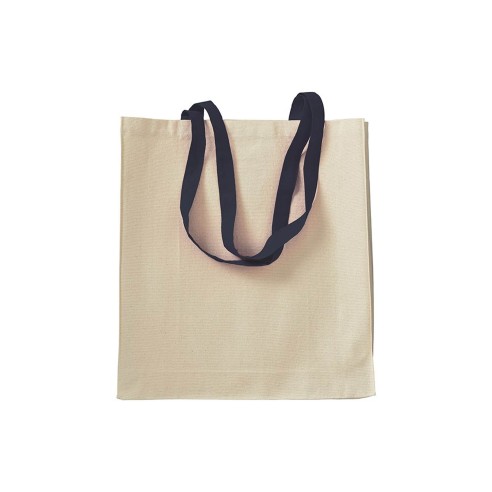 Shopper con soffietto in cotone naturale manici colorati