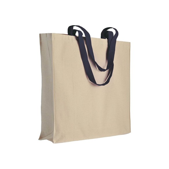 Shopper con soffietto in cotone naturale manici colorati