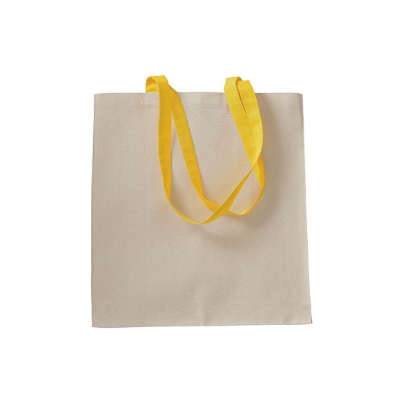 Shopper con soffietto in cotone naturale manici colorati