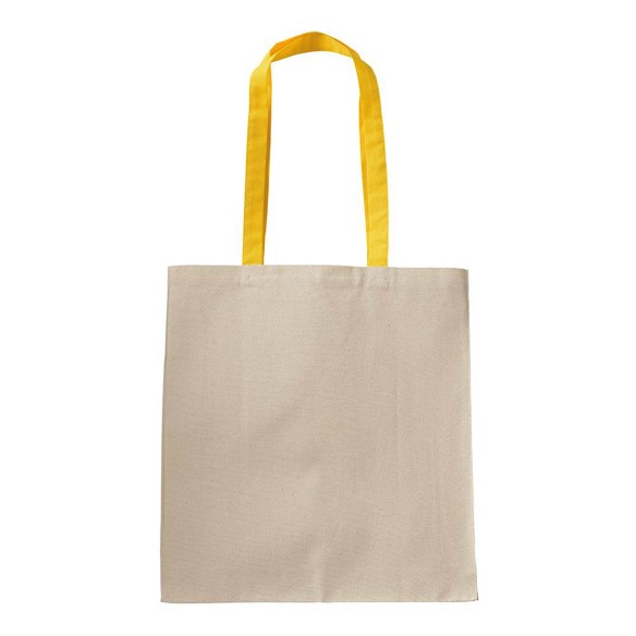 Shopper con soffietto in cotone naturale manici colorati