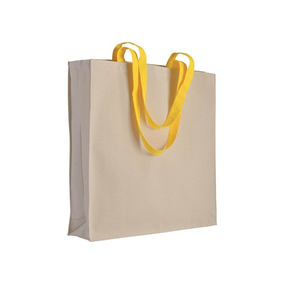 Shopper con soffietto in cotone naturale manici colorati