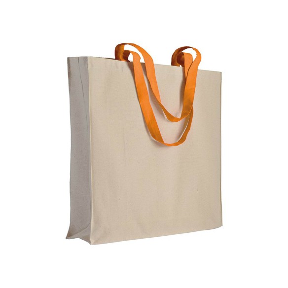 Shopper con soffietto in cotone naturale manici colorati
