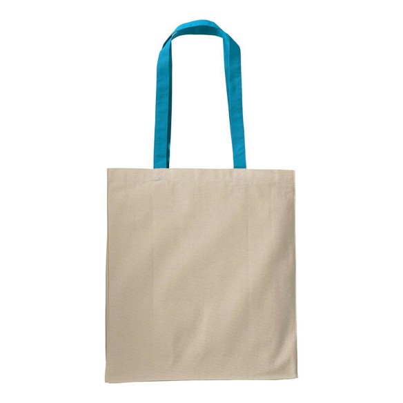 Shopper con soffietto in cotone naturale manici colorati