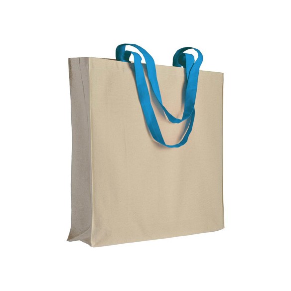 Shopper con soffietto in cotone naturale manici colorati