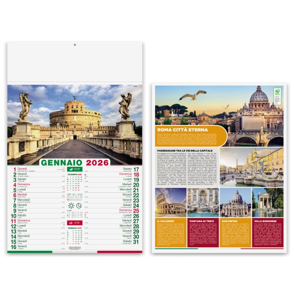 Calendario illustrato mensile 12 fogli Città d'Italia