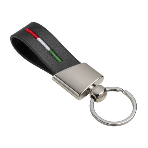 Portachiavi in PU con cucitura colore Italia con placchetta in metallo cromato