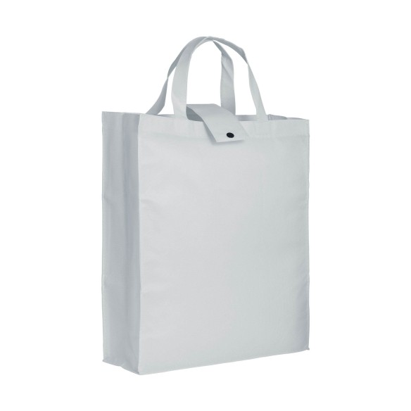 MOENA Borsa shopper ripiegabile in TNT 80 g/m² cucito. Soffietto alla base e manici corti.