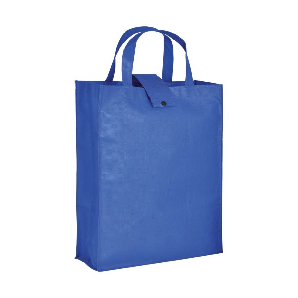 MOENA Borsa shopper ripiegabile in TNT 80 g/m² cucito. Soffietto alla base e manici corti.