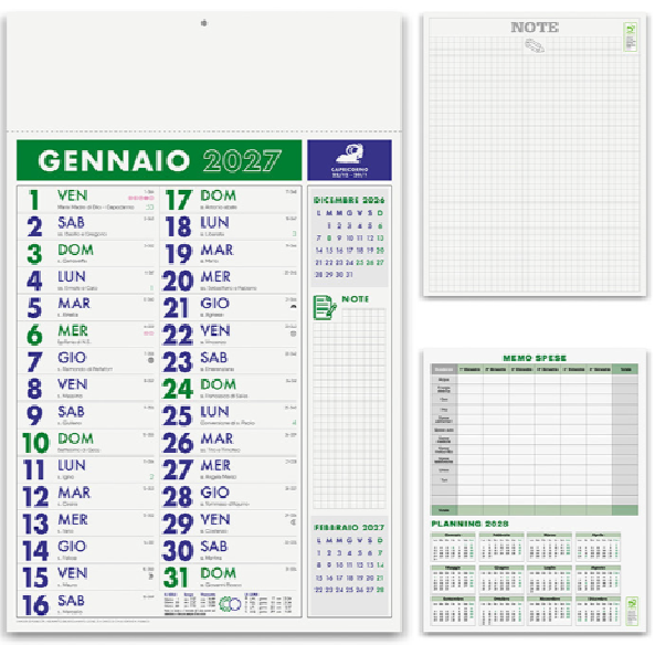 Calendario olandese mensile 12 fogli NOTES