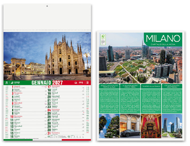 Calendario illustrato mensile 12 fogli Città d'Italia